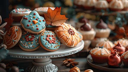 Wall Mural - Autumnal Gingerbread Cookies and Cupcakes