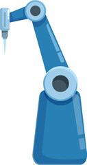 Poster - Modern blue robotic arm performing a task in a factory setting