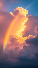 Poster - Sunset clouds with rainbow, breathtaking