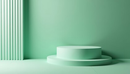 Wall Mural - Minimalist Green Podium with Geometric Background.