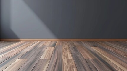 Aufkleber - Wood Floor with Gray Wall Background, Realistic Natural Brown Flooring Ideal for Modern Product Presentation in an Empty Living Room Interior