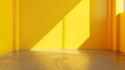 Aufkleber - Yellow Empty Studio Room Ideal for Product Placement or Design Template with Full Frame View and Wall Angle for Creative Projects