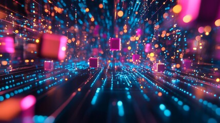 Poster - High-tech data grid with illuminated connections and sharp, bright colors