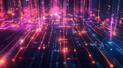 Poster - High-tech data grid with illuminated connections and sharp, bright colors