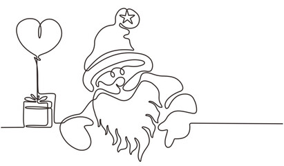 Wall Mural - Continuous line drawing. Santa Claus with gift bag. Vector illustration