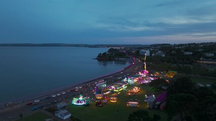 Wall Mural - Night over Amusement Park over Torquay Seafront from a drone, Torquay, Torbay, English Riviera, Devon, England, Europe