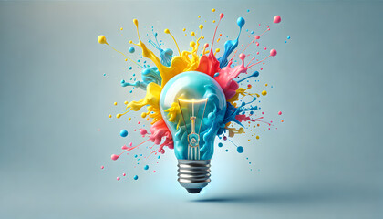 Poster - Vibrant explosion of creativity and innovation represented by a colorful light bulb design symbolizing ideas intelligence and the potential for breakthrough solutions  The image depicts a dynamic
