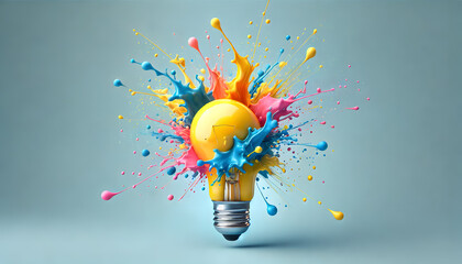 Poster - Vibrant lightbulb with an explosion of colorful paint splatter symbolizing the spark of creativity innovation and breakthrough ideas