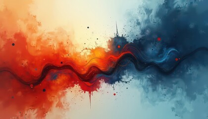 Wall Mural - Abstract Art Orange and Blue Swirls.