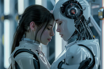 Poster - Two robots are hugging each other