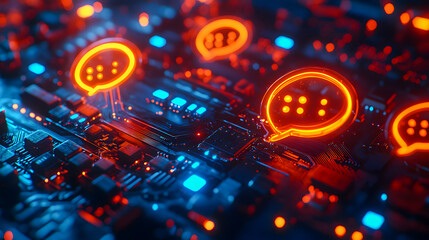 Poster - Vibrant Circuitry of Technological Innovations A captivating close up view of a complex electronic circuit board showcasing the intricate web of microchips connectors