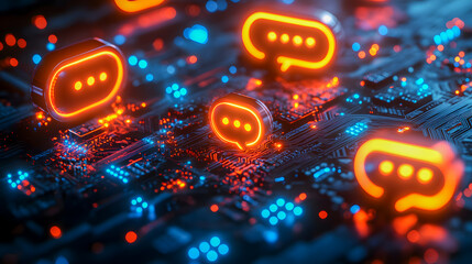 Poster - Glowing Microchip Circuit Board with Futuristic Tech Concept  Advanced digital electronic technology modern computer intelligence and automation innovation background