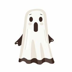 Wall Mural - A spooky ghost, Halloween element, flat design clipart style, isolated on white background