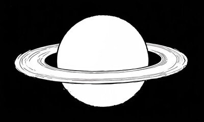 Wall Mural - 2d White outline wiggly effect animation of saturnus on black background