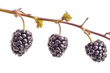 Wall Mural - Mystic photo of Kiowa Blackberry on the vine, isolated on white background