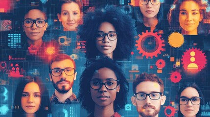 Poster - A group of people wearing glasses are shown in a collage of faces