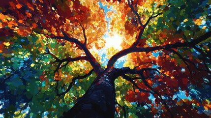 Poster - A tree with many leaves is shown in a painting