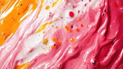 Poster - A colorful swirl of paint with a pink and orange background