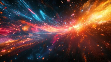 Poster - A colorful galaxy with a bright orange and red star in the middle