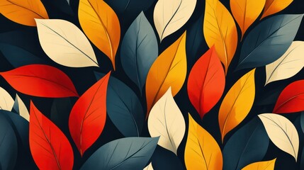 Poster - A colorful leafy background with red, yellow, and blue leaves
