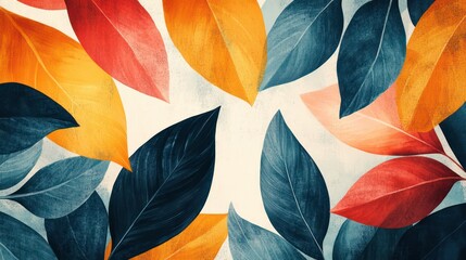Poster - A colorful leafy background with a variety of colors including blue, red