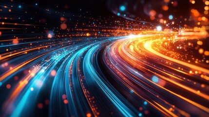Poster - A colorful, swirling line of light with orange and blue streaks