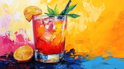 Poster - A glass of red drink with a lime wedge in it