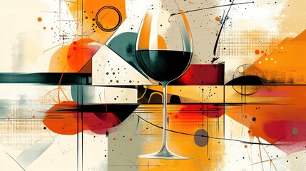 Leinwandbilder - A colorful abstract painting with a wine glass in the center