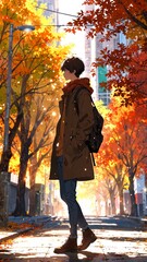 Poster - anime boy in fall outfit character illustration cartoon design