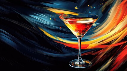 Poster - A colorful abstract painting of a martini glass with a drink in it