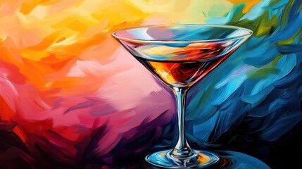Poster - A colorful painting of a martini glass with a drink in it