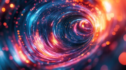 Fototapete - A spiral of light and color with a bright orange center