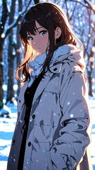 Wall Mural - anime girl in white winter coat character illustration cartoon design