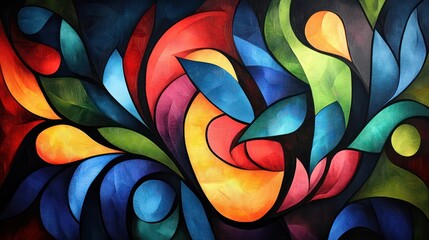 Poster - A colorful painting of a flower with a green stem