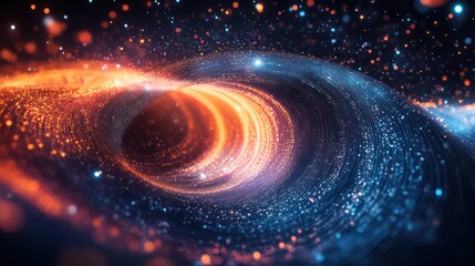 Poster - A spiral galaxy with a bright orange and blue swirl