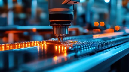 Aufkleber - A machine is making a product with a bright orange glow