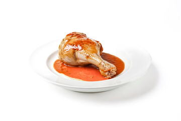 Wall Mural - Glazed Chicken Leg on a White Plate