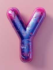 Poster - Colorful 3D letter Y with a glossy, marbled texture set against a pink background.