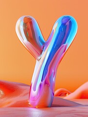 Poster - A vibrant, multicolored abstract sculpture resembling the letter 'Y' against an orange gradient background.