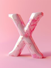 Poster - A colorful marble-textured letter X against a pastel pink background.