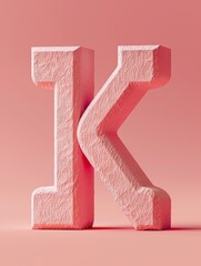 Poster - 3D textured letter K in pastel pink with a smooth gradient background.