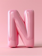Poster - Glossy pink 3D letter N on a matching light pink background.