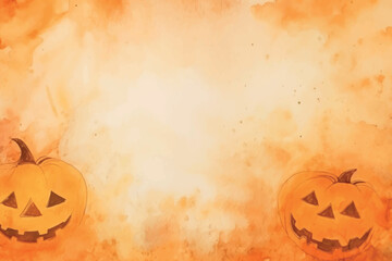 Poster - Halloween pumpkins watercolor background