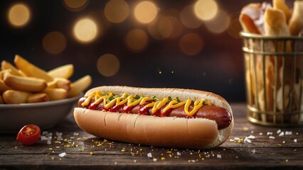 Sticker - Close Up Of A Hot Dog With Mustard And Ketchup On A Bun