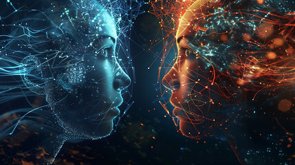 A digital art representation of two human heads facial