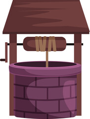 Wall Mural - Cartoon style water well with a wooden roof and a rope for getting water