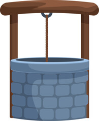 Wall Mural - Cartoon style water well with wooden parts and a stone base