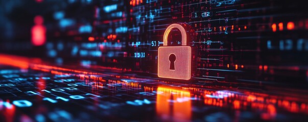 Cyber security concept with padlock and digital