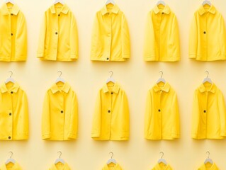 Poster - Yellow Coats Pattern on Cream Background - Bright, Vibrant, Simplistic Design with Repetition and Color Contrast, Sunny Mood