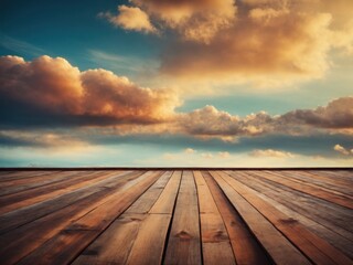 Poster - sky background with wooden planks